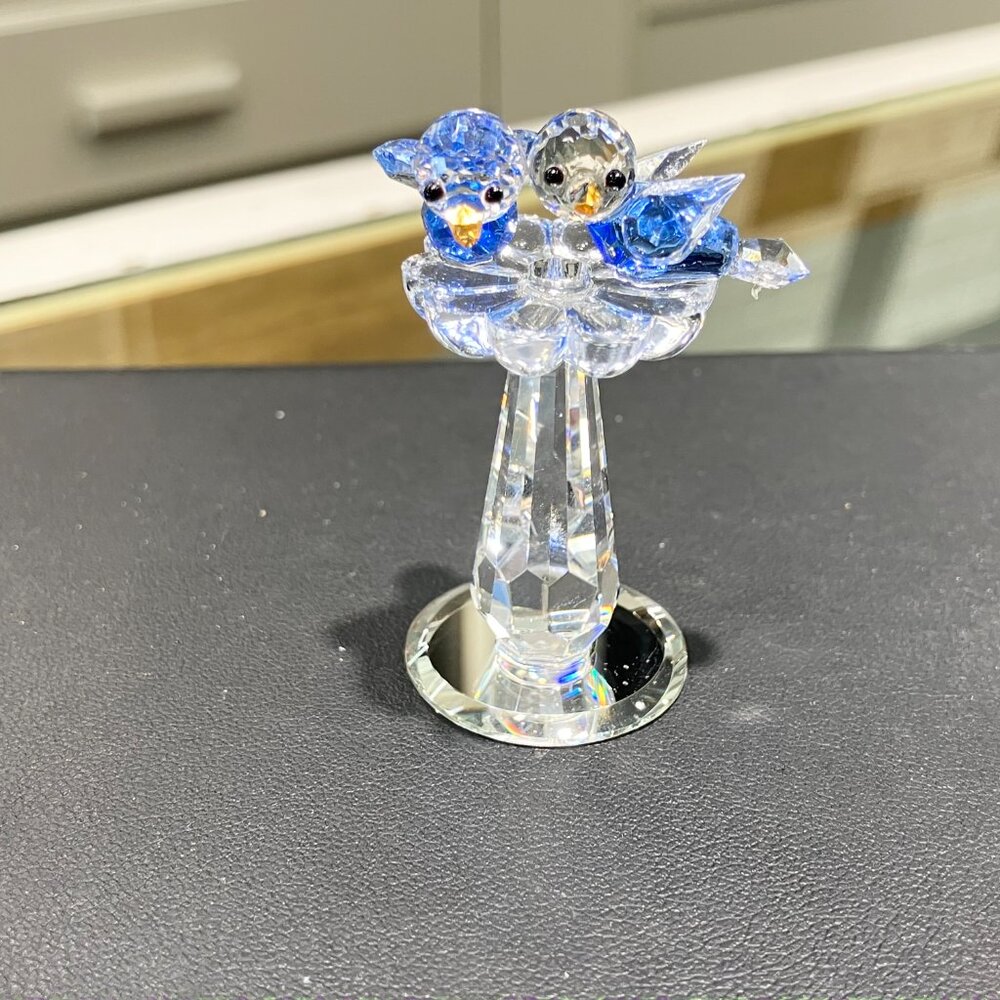 Blue Birds Bath Crystal Figurine